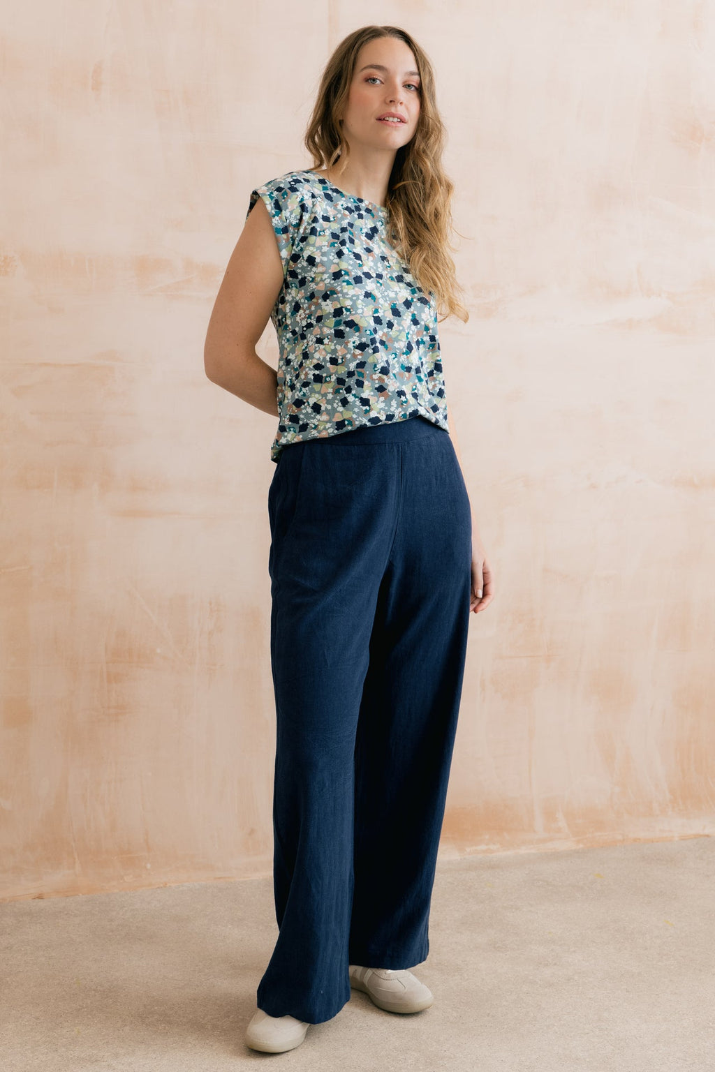 Lily and Me Grace Wide Leg Linen Blend Trousers-Trousers-8-Navy-
