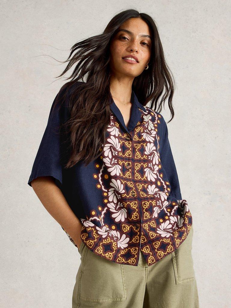 White Bella Linen Blend Resort Shirt-Shirts & Tops-White finn