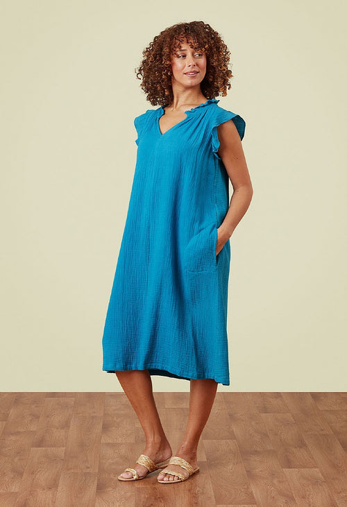 Adini Double Gauze Lucine Tunic Dress - Vivid Water-Dress-XS-
