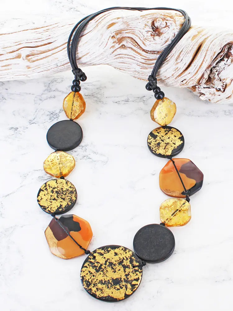 Suzie Blue Long Resin and Wood Necklace UJ6523