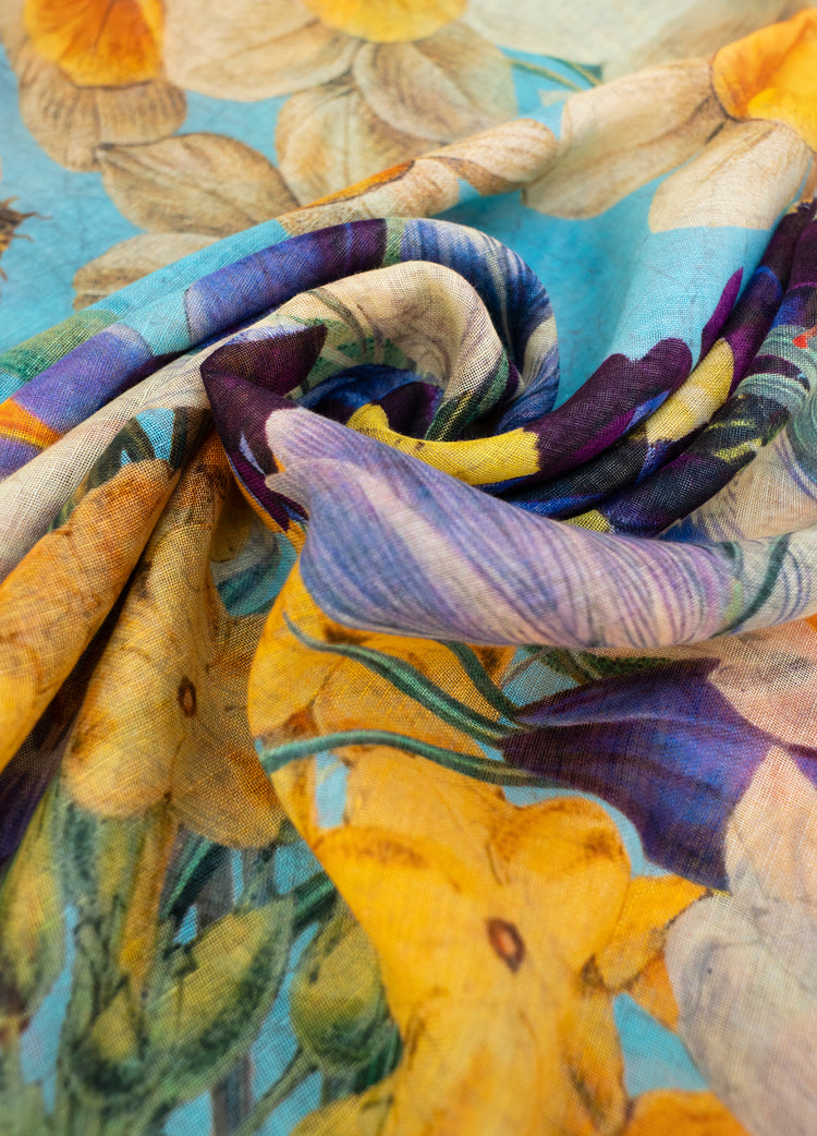 Powder Linen/Cotton Scarf - Spring Flora-Powder-White finn