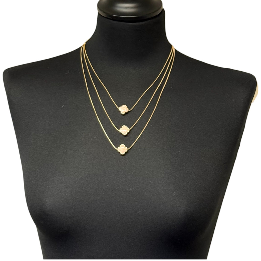 Jess and Lou Multi-Layer Clover Pearlescent Necklace NK420-Jess and Lou-White finn