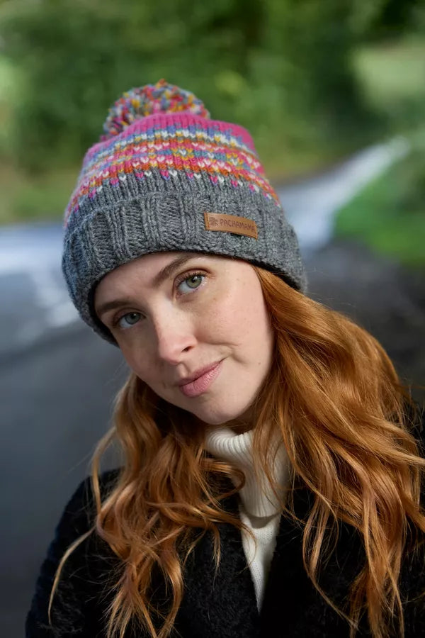 Pachamama Iona Roll Back Bobble Beanie-Pachamama-White finn