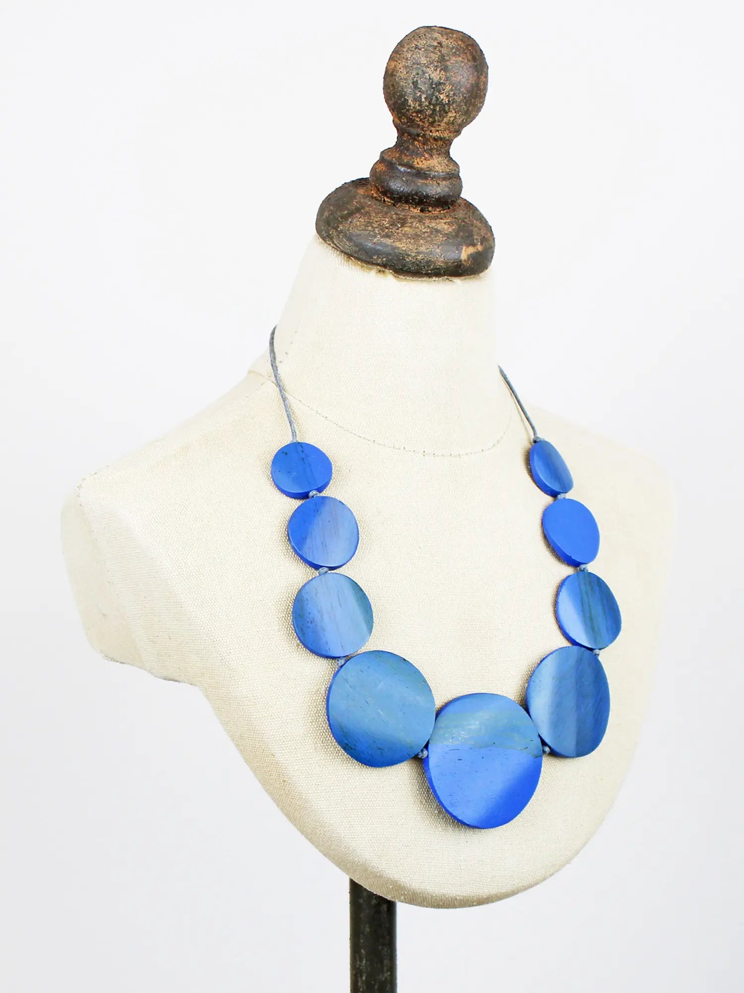 Suzie Blue FB1508 Overlapping Wooden Disc Necklace-Necklace-White finn