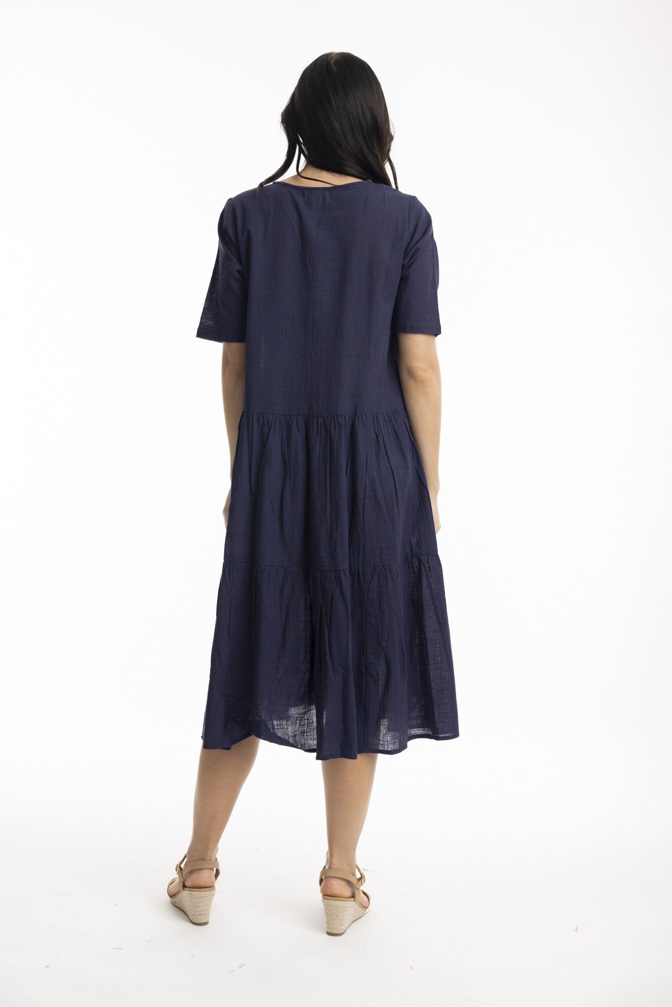 Orientique Essentials Cotton Slub Layered Midi Dress-Dress-White finn