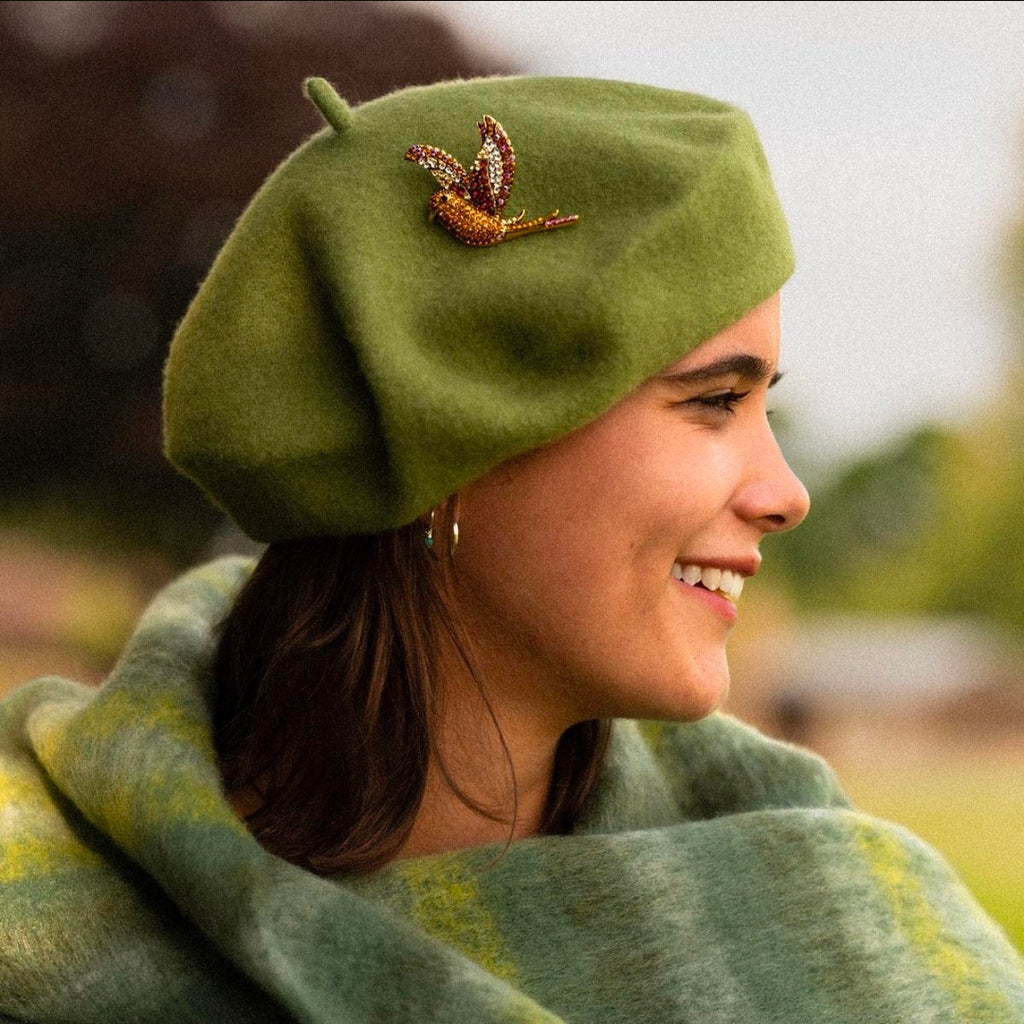 Fleur Wool Beret - Green
