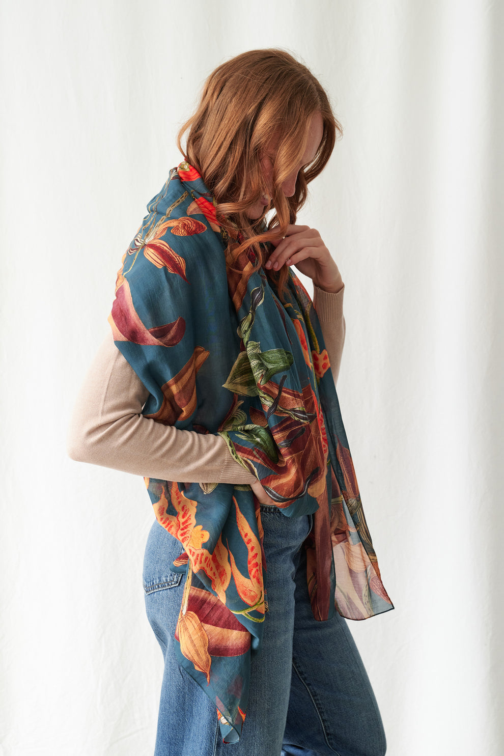 One Hundred Stars Orchid Teal Wool Scarf