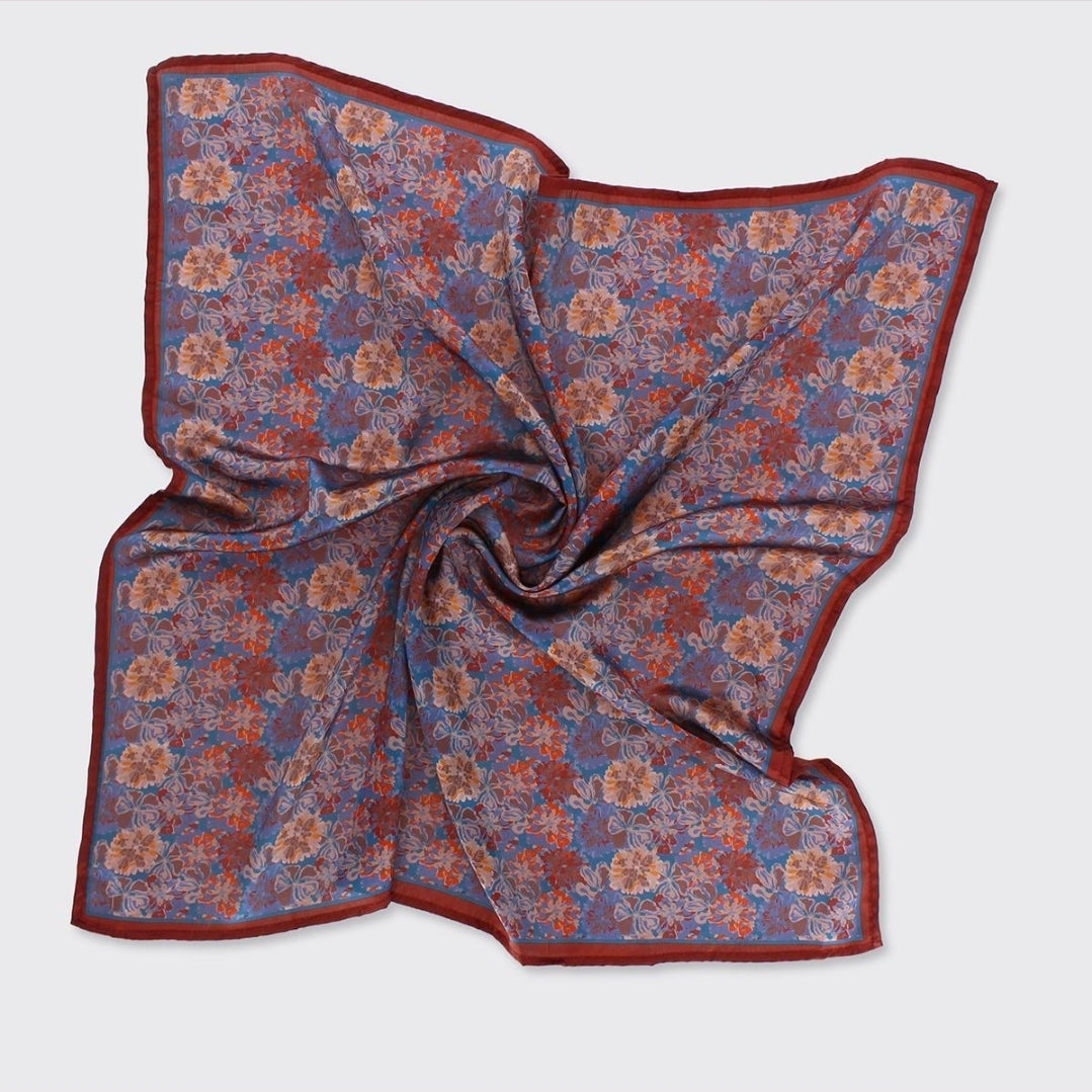 Matilda Floral Square Scarf - Brown/Blue
