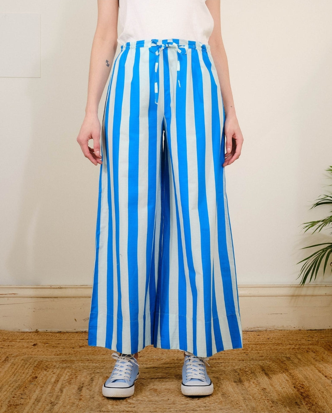 Pretty Vacant Drawstring Trousers in Stripe Blue-Trouser-White finn