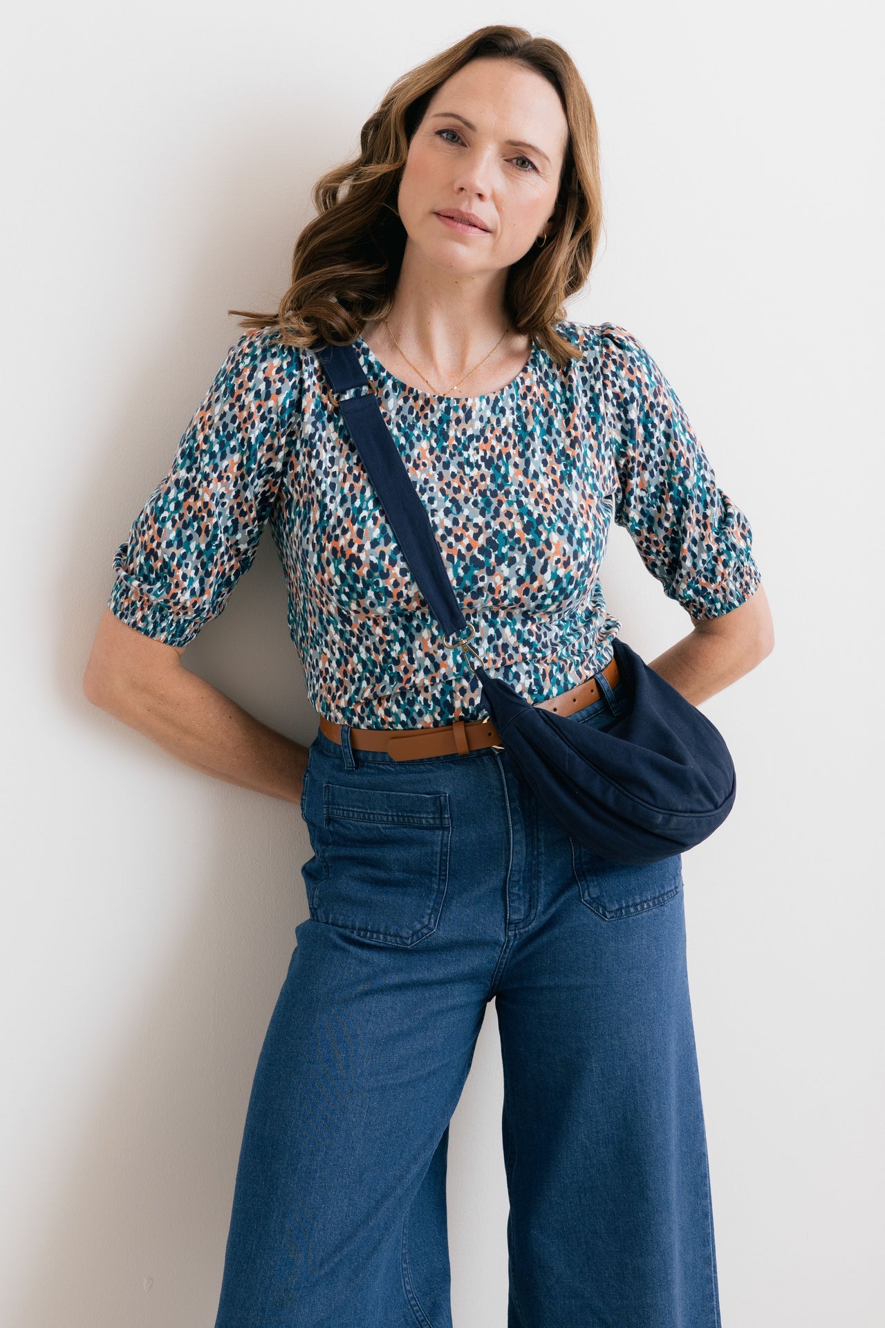 Lily and Me Meadow Printed Organic Cotton Jersey Top Ocean