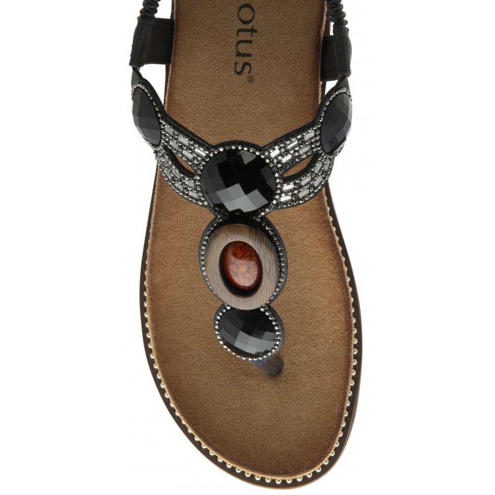 Lotus Black Alcina Toe-Post Sandals | Lotus