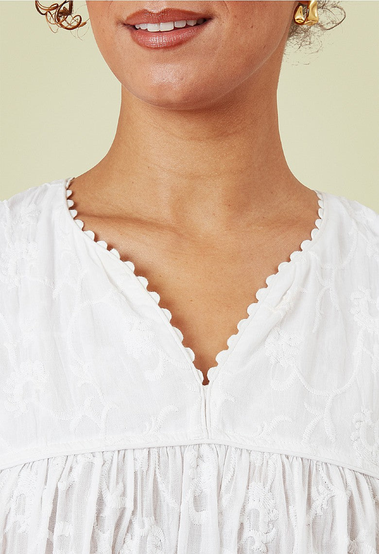 Adini Flower Embroidered Top White-Shirts & Tops-XS-White-