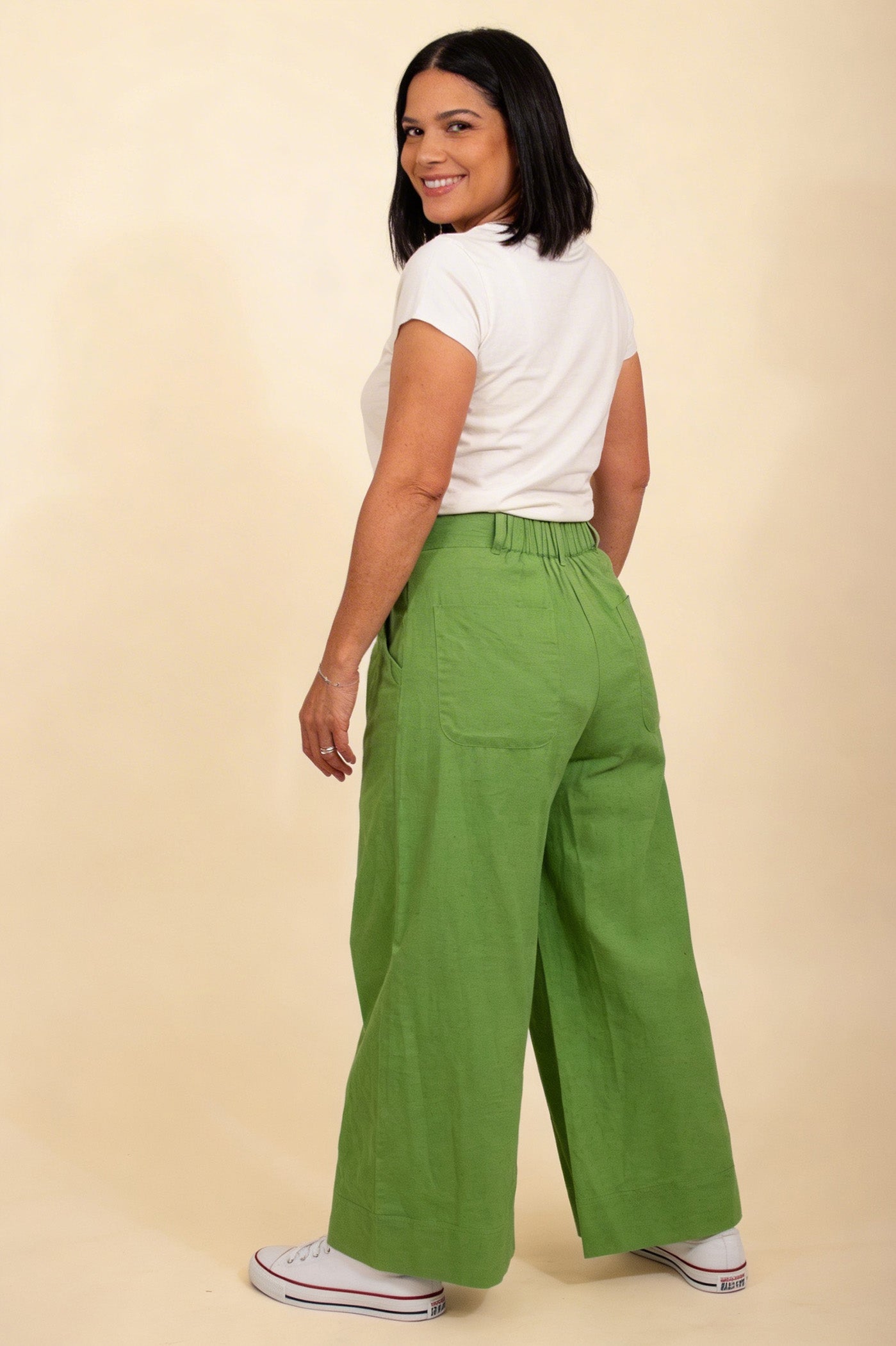 Pretty Vacant Eden Culottes in Linen - Green-Pretty Vacant-White finn