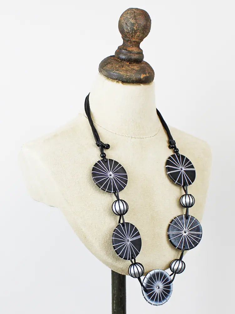 Suzie Blue Long Wooden Disc and Ball Necklace UJ6504