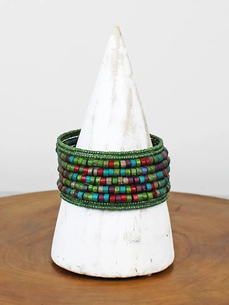 Suzie Blue Wooden Bead Spiral Bracelet DC6311-Bracelet-White finn