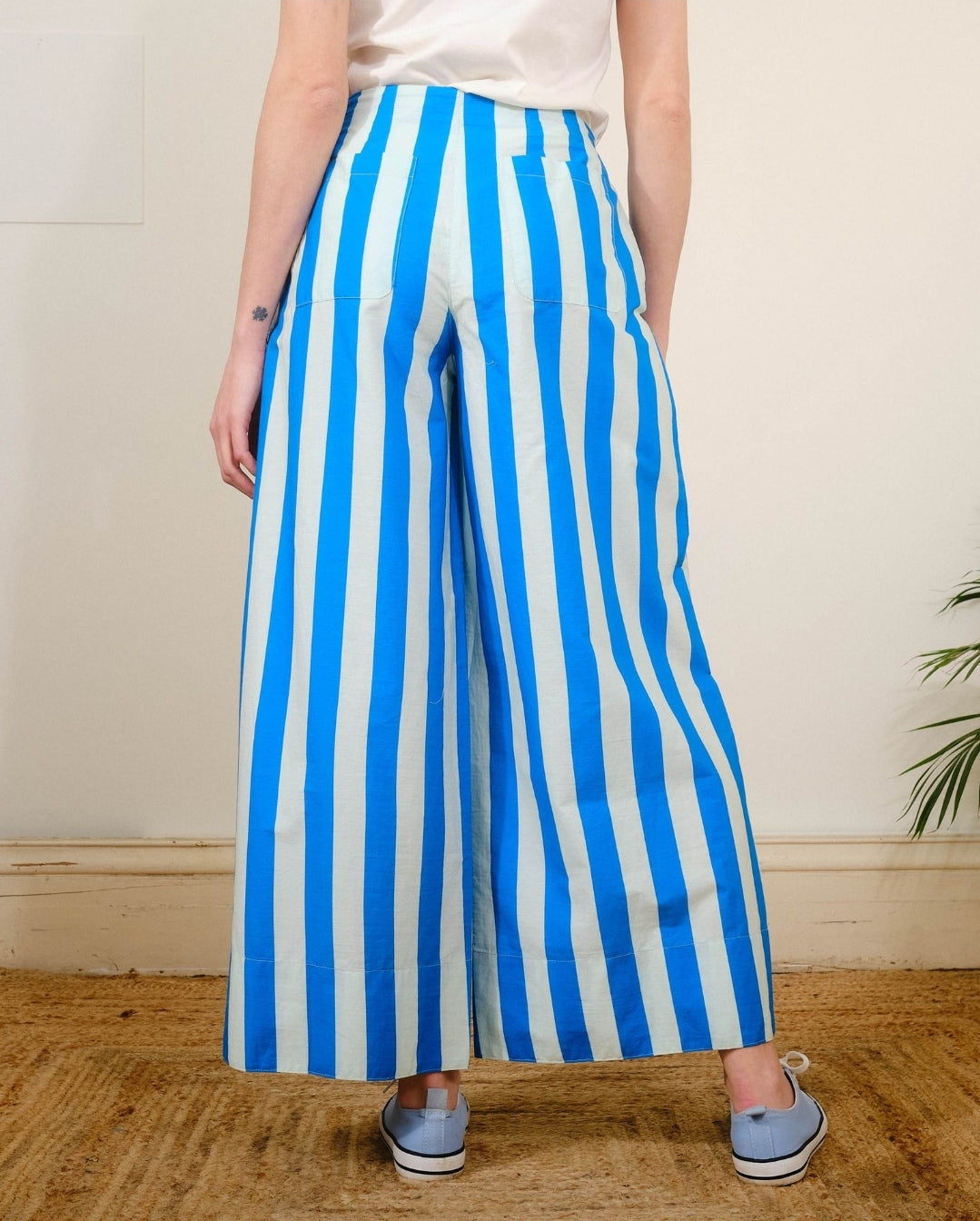Pretty Vacant Drawstring Trousers in Stripe Blue-Trouser-White finn