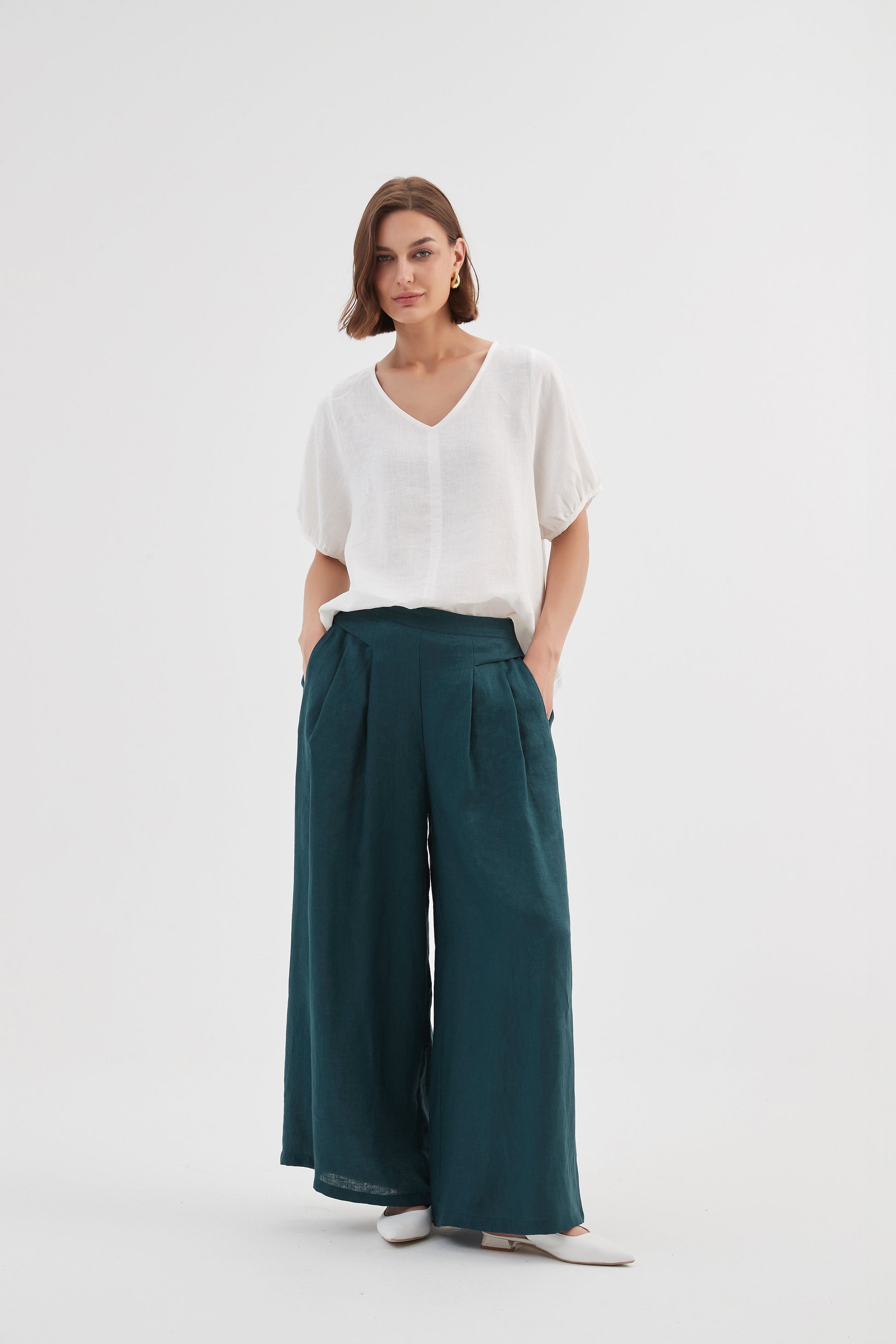 Tirelli Pleat Front Palazzo Pant-White finn