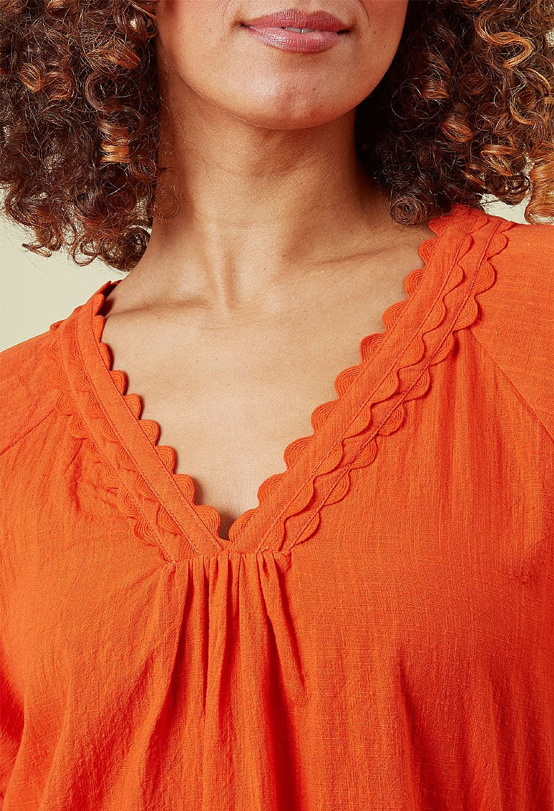 Adini Cross Hatch Idres Top - Red Orange