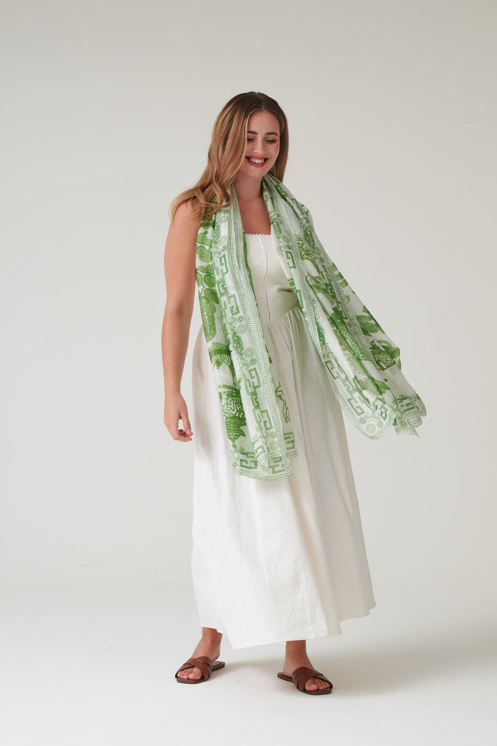 One Hundred Stars Giant Willow Green Scarf-One Hundred Stars-White finn