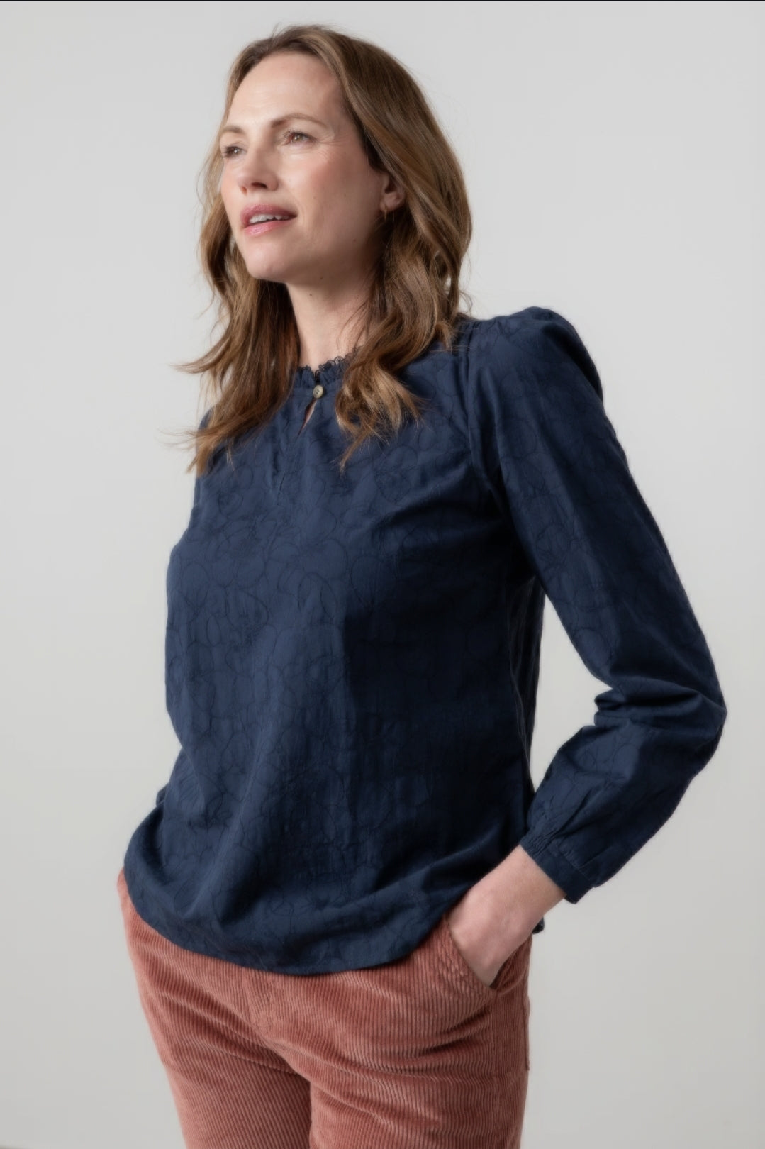 Lily and Me Emily Blouse Plain Jacquard-White finn