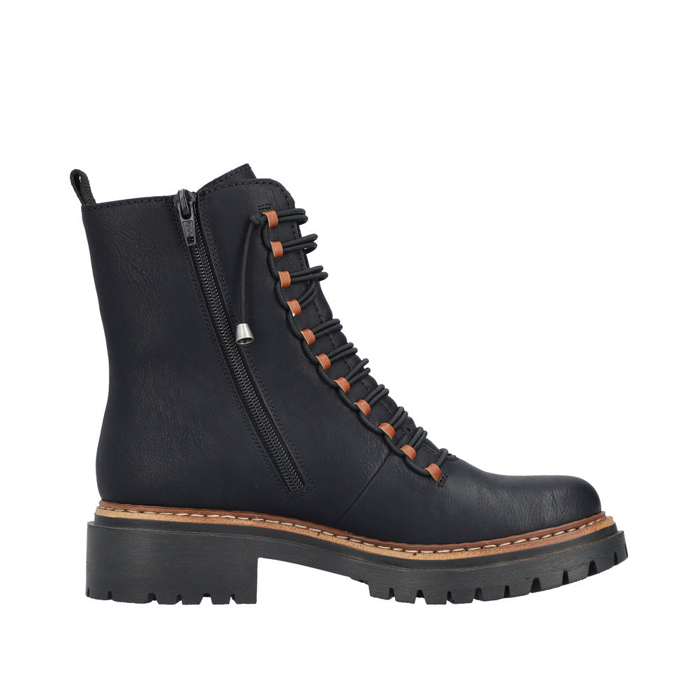 Rieker Black Contrast Ankle Boot 72653-Footwear-White finn