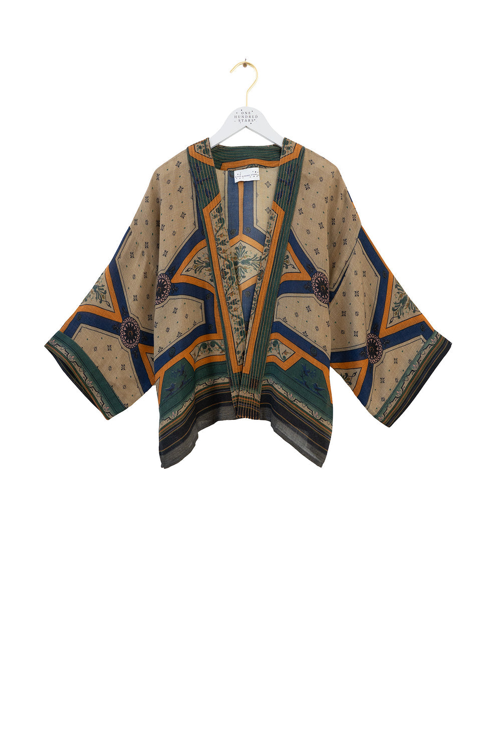 One Hundred Stars Fleur De Lys Sand Wool Kimono