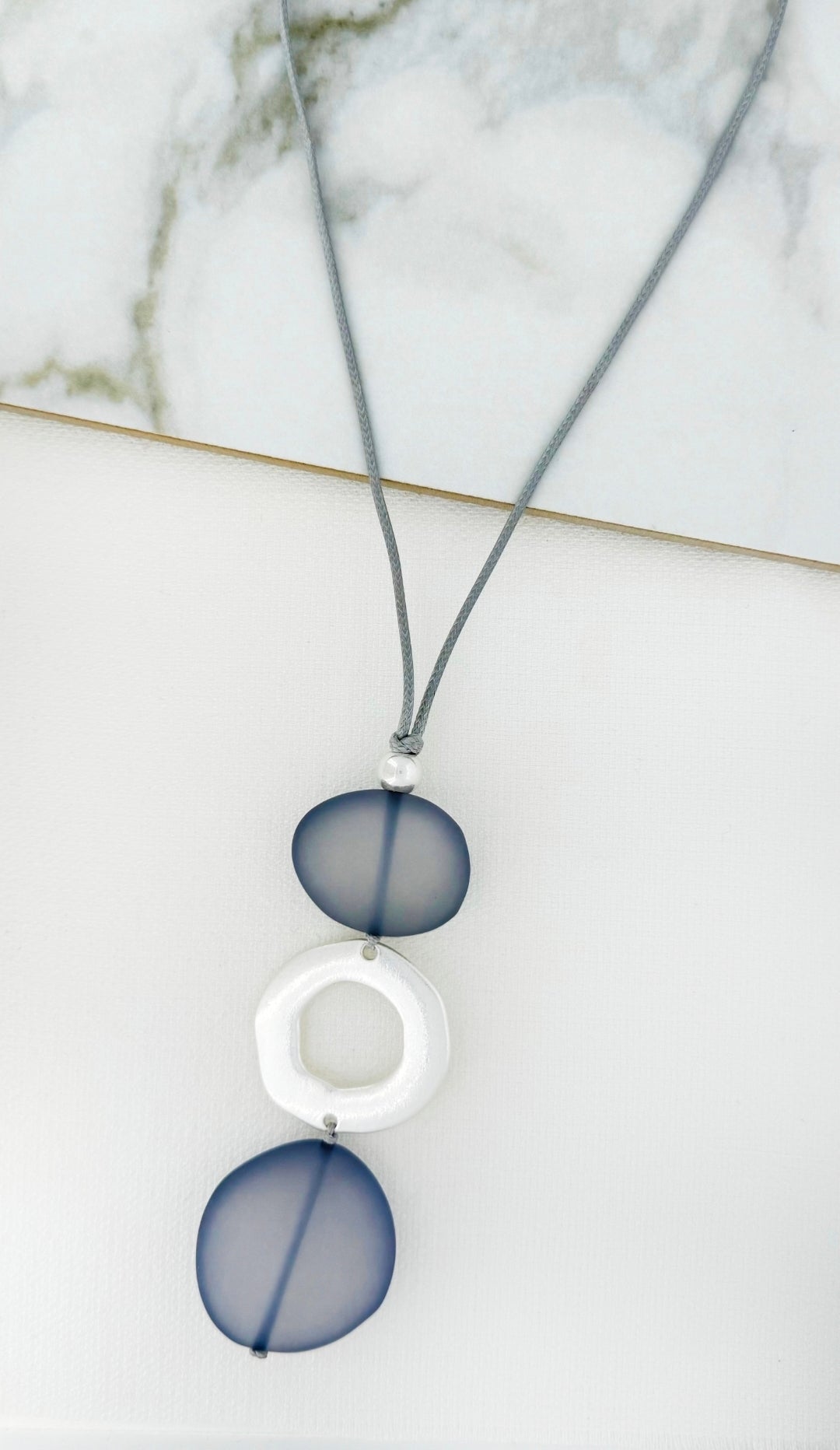 Envy 4736 Long grey cord necklace with silver and grey frosted pendant-Envy-White finn