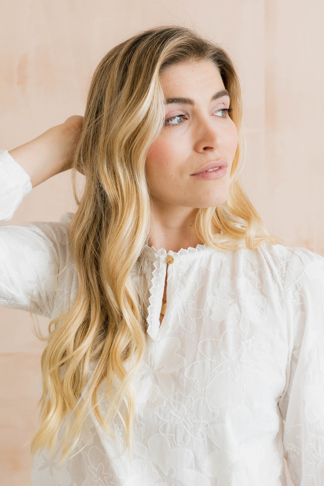 Lily and Me Emily Embroidered Cotton Keyhole Blouse White