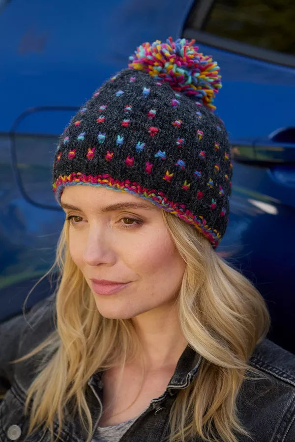 Pachamama Mosaic Bobble Beanie-Hat-White finn