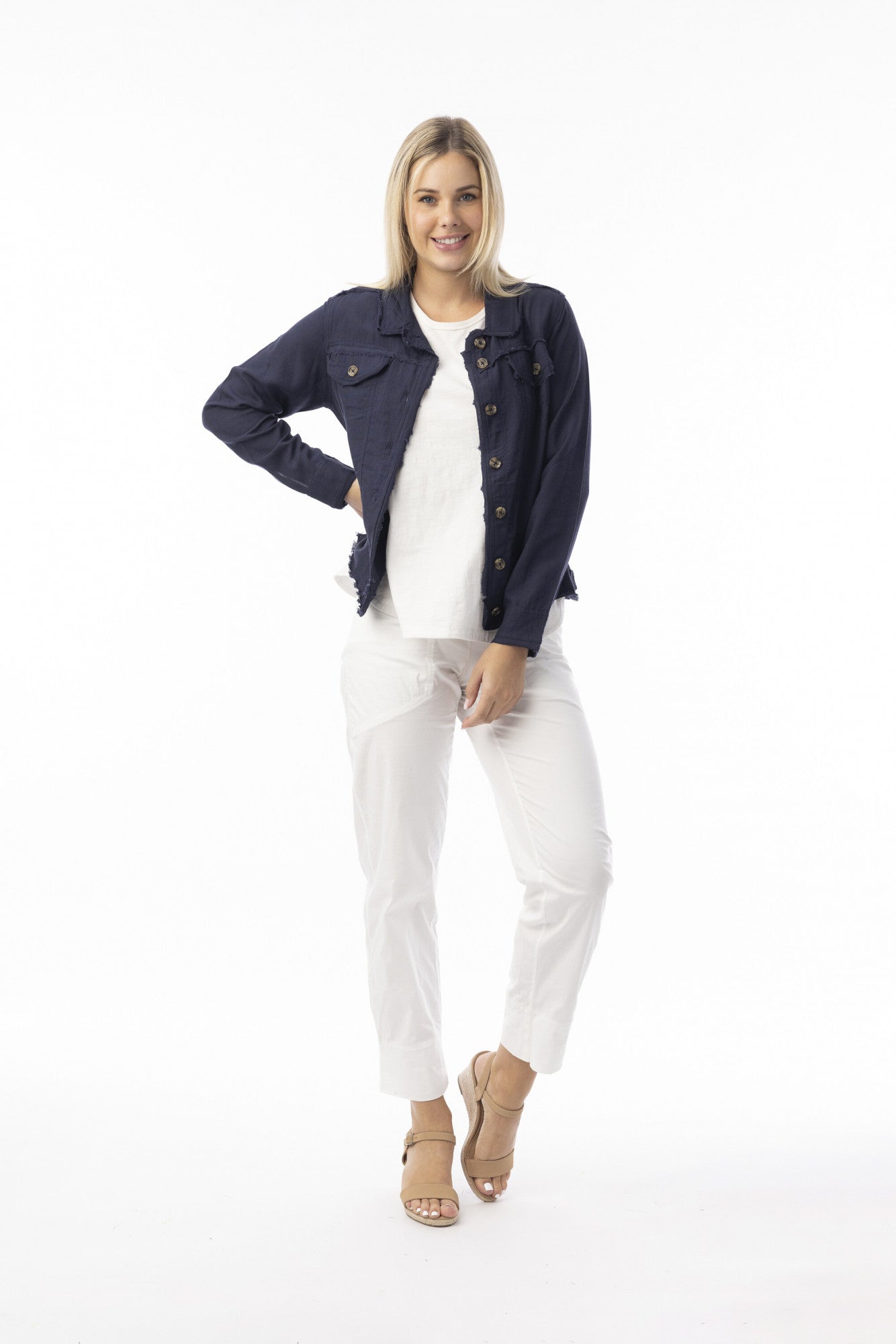 Orientique Linen Essentials Jacket-Orientique-White finn