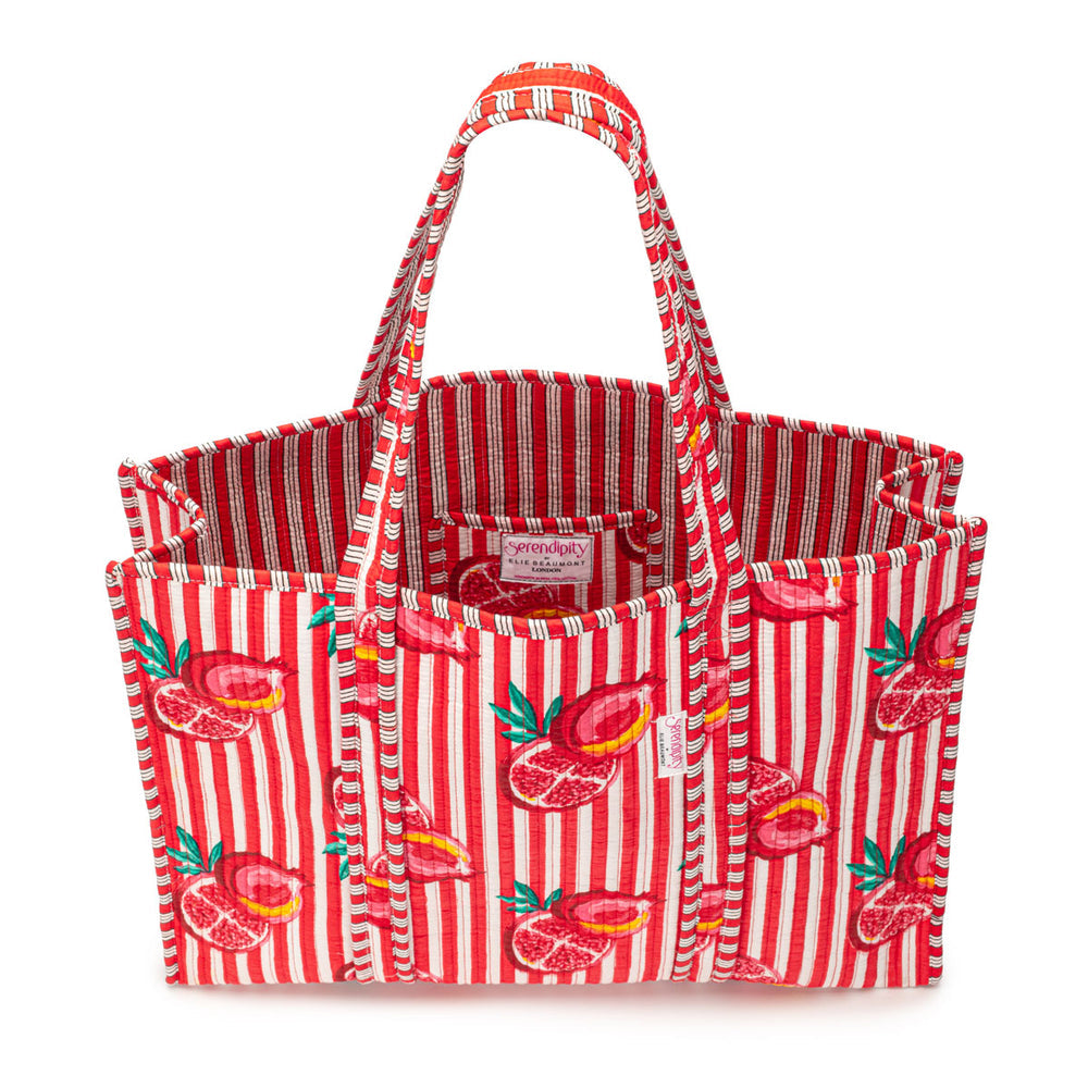 Ellie Beaumont Serendipity Cotton Quilted Tote - Pink Pomegranate