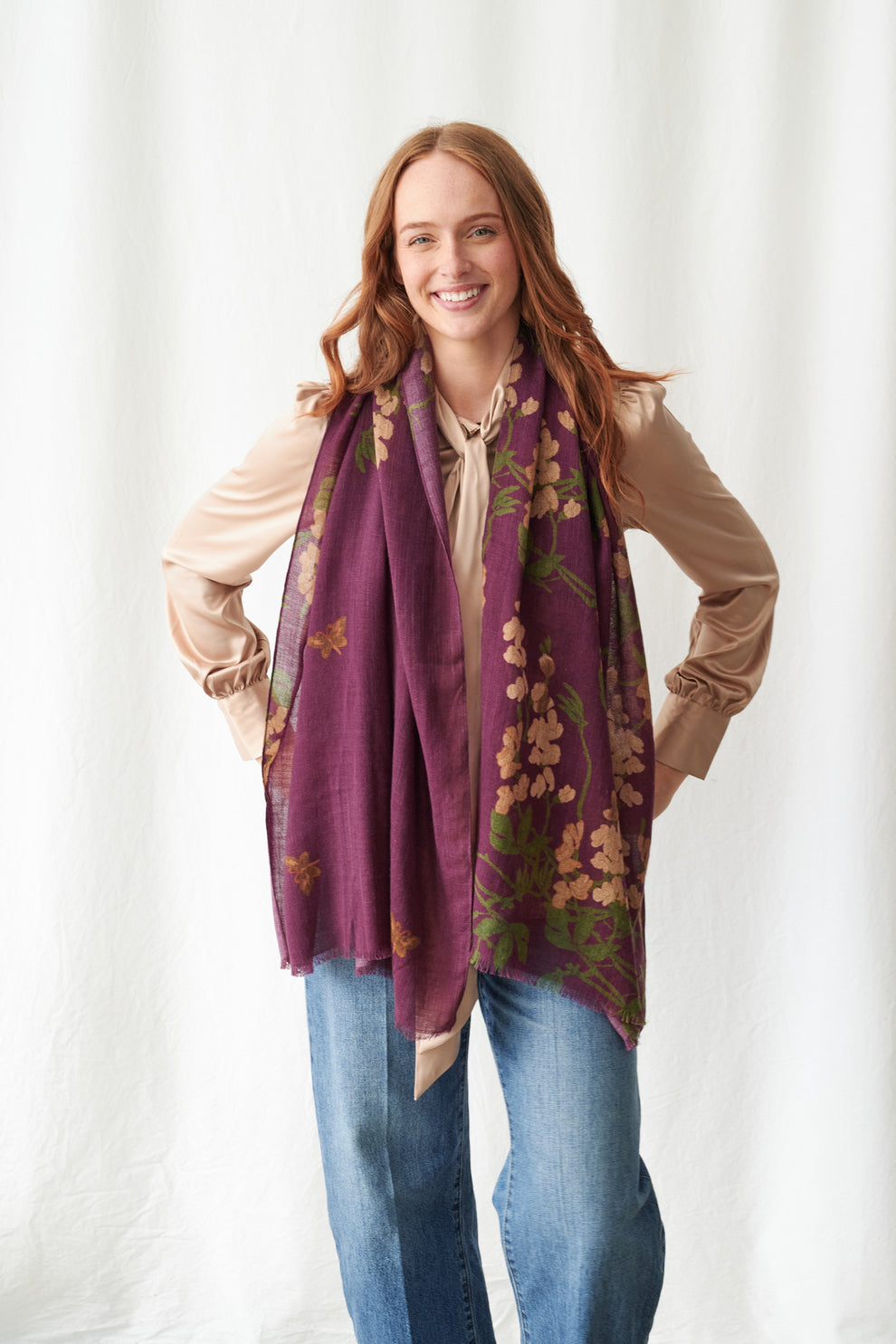 One Hundred Stars Wisteria Plum Wool Scarf