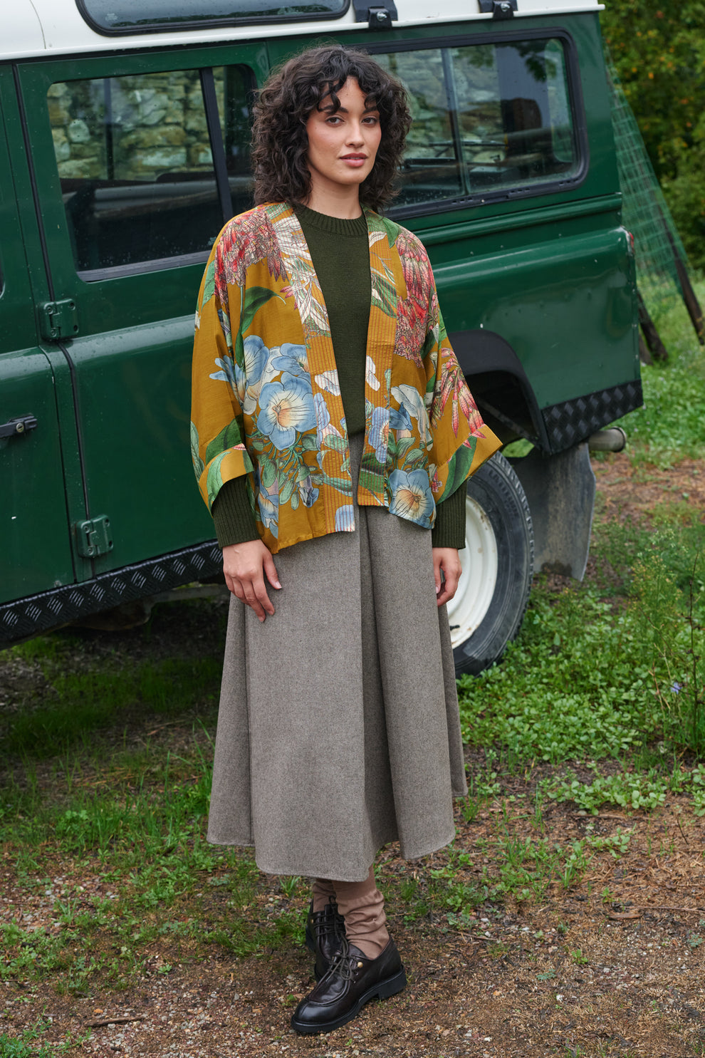 One Hundred Stars Rhodoleia Gold Kimono