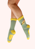 Powder Ladies' Ankle Socks - Gold Finch in Sage-Powder-White finn