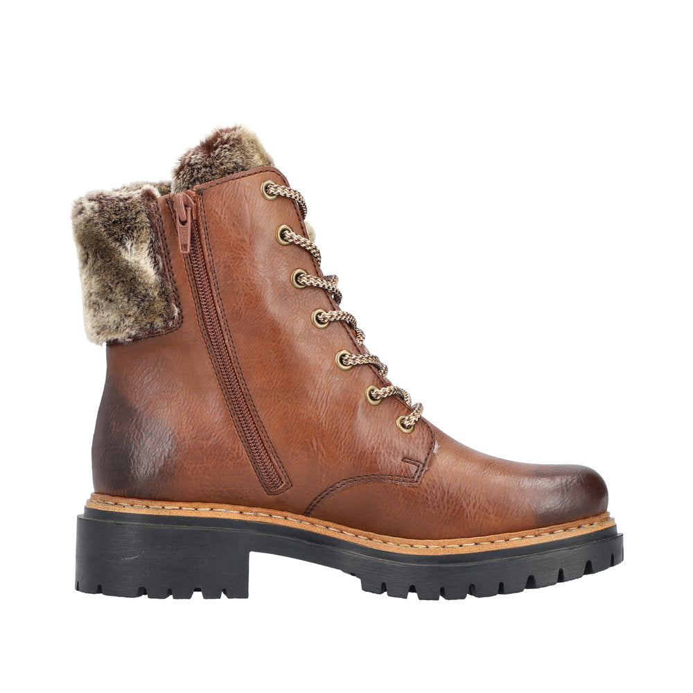 Rieker Tan Faux Fur Trim Ankle Boot 72608-Footwear-White finn