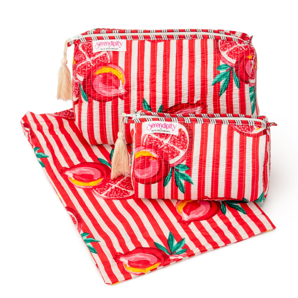 Ellie Beaumont Serendipity Cotton Cosmetic Bag Pink Pomegranate SMALL-Make up case-