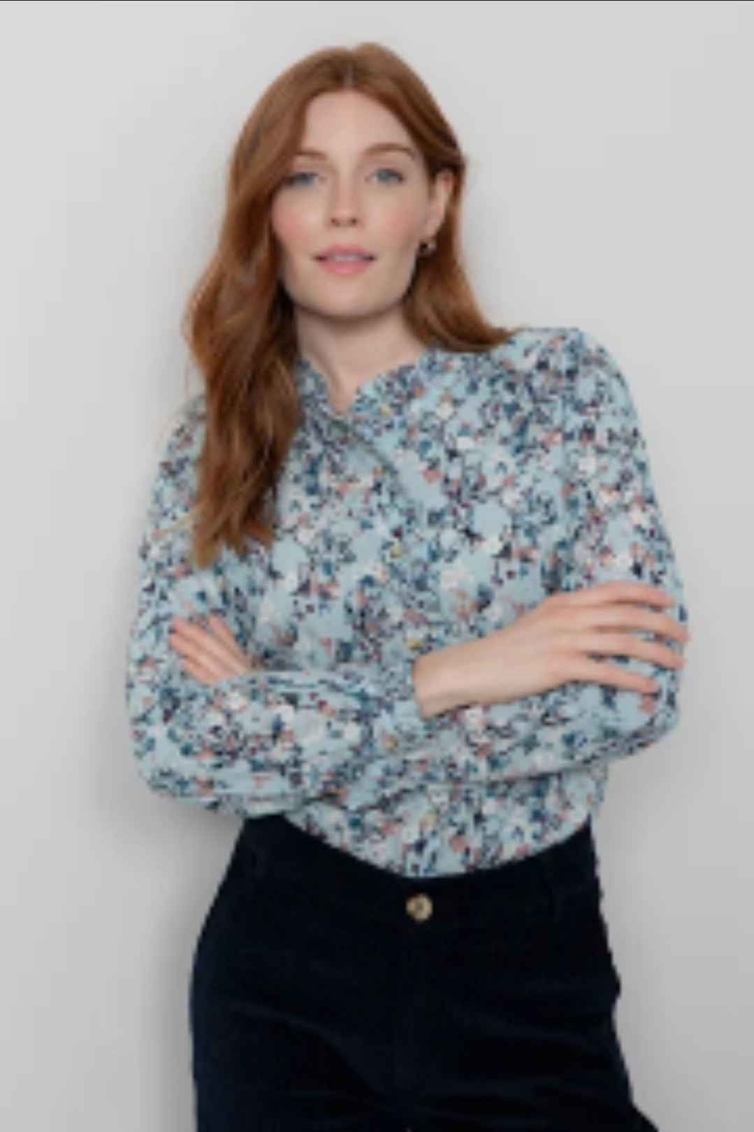 Lily and Me Rachel Frill Blouse Feather Ditsy-Lily and Me-White finn