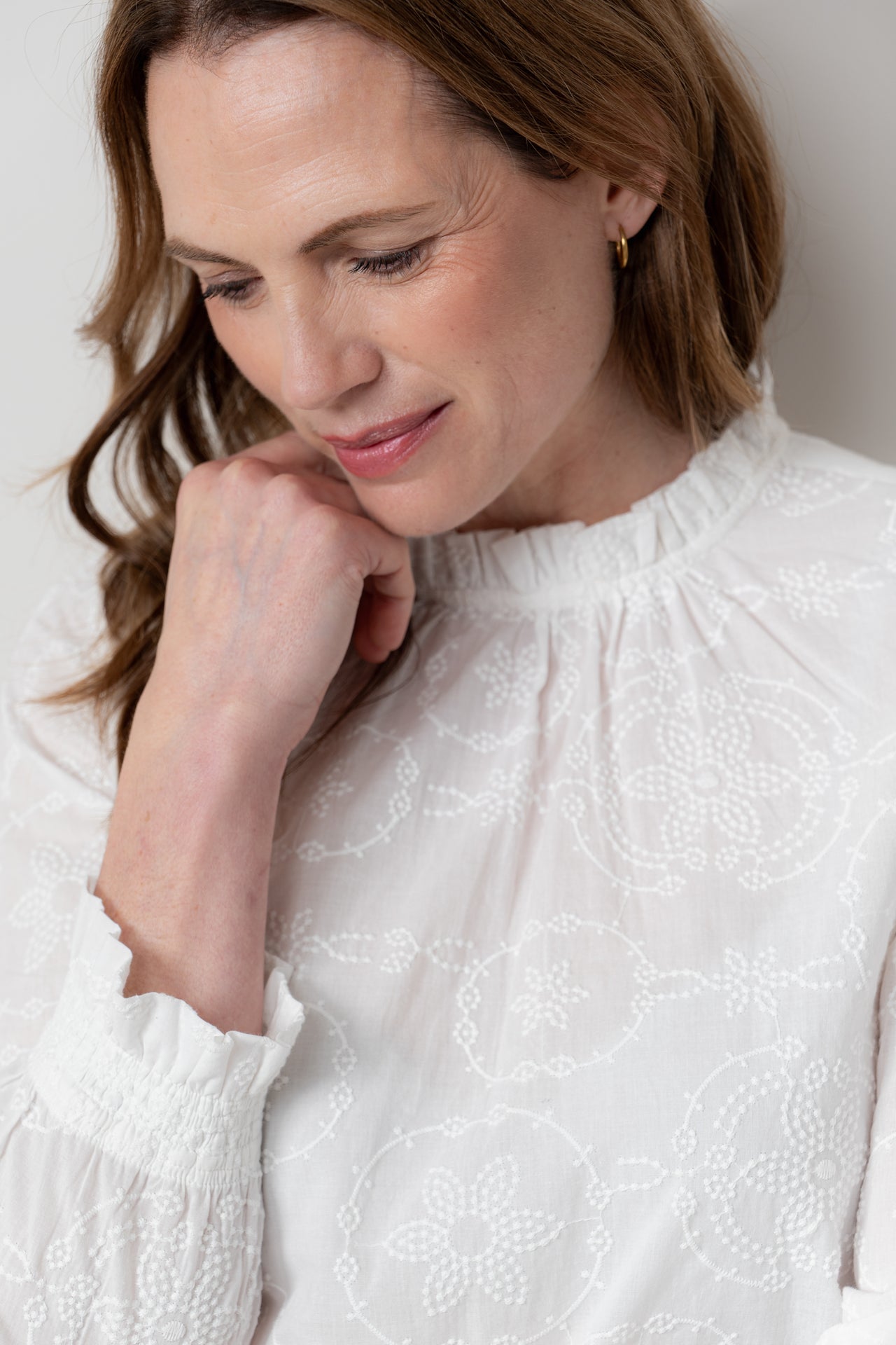 Lily and Me Fiona Top Embroidered-White finn