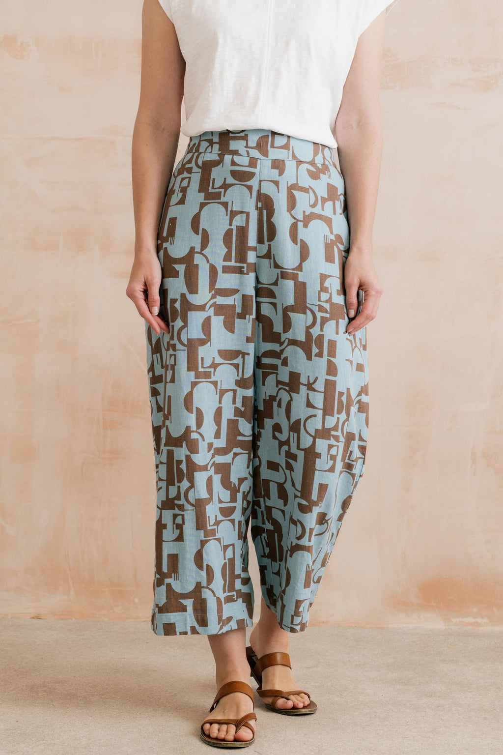 Lily and Me Greta Highline Print Cropped Trousers-Trousers-8-Mocha-