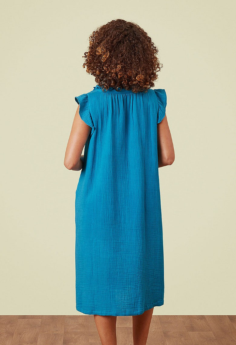 Adini Double Gauze Lucine Tunic Dress - Vivid Water-Dress-XS-
