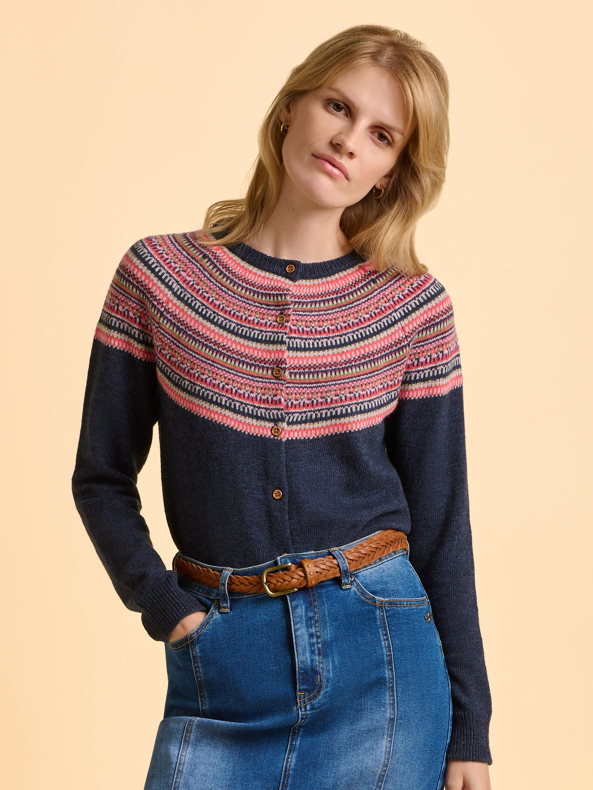 Brakeburn Deepwater Fairisle Cardigan-Cardigan-White finn