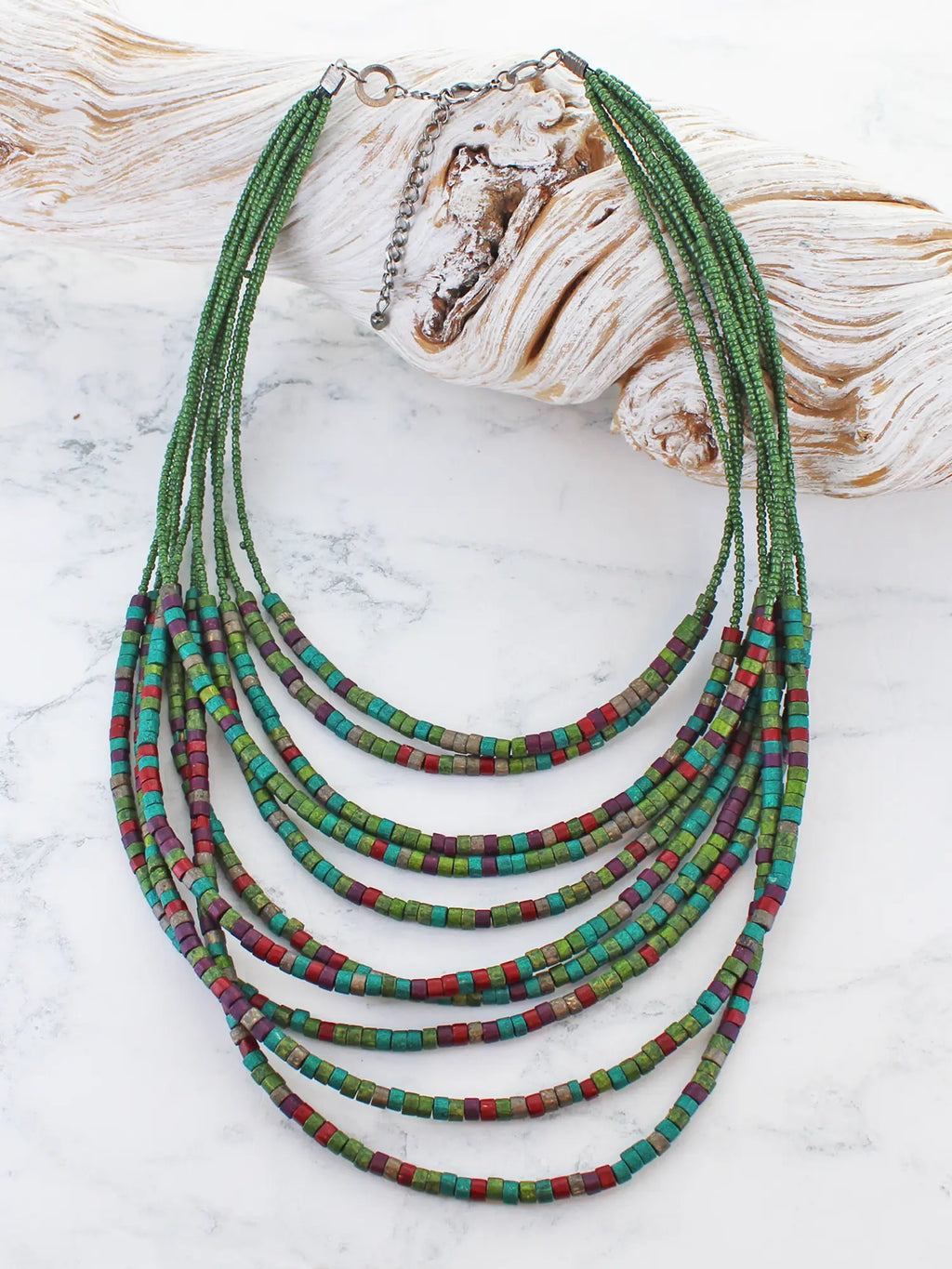 Suzie Blue Wooden Bead Collar Necklace DC6310