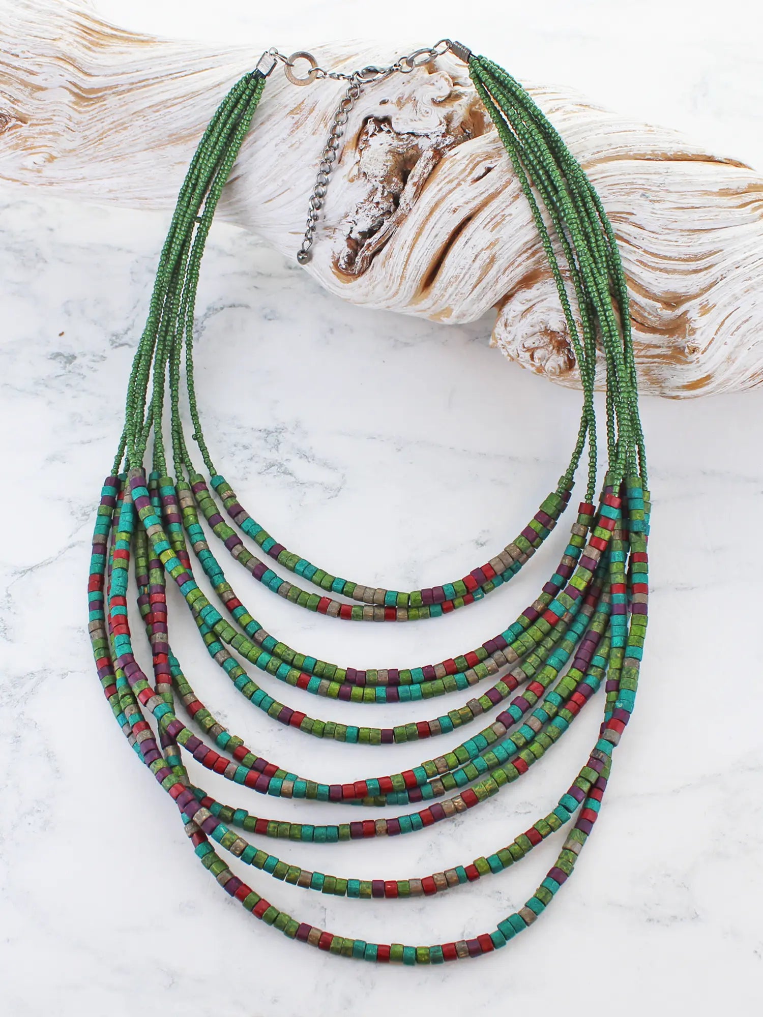 Suzie Blue Wooden Bead Collar Necklace DC6310