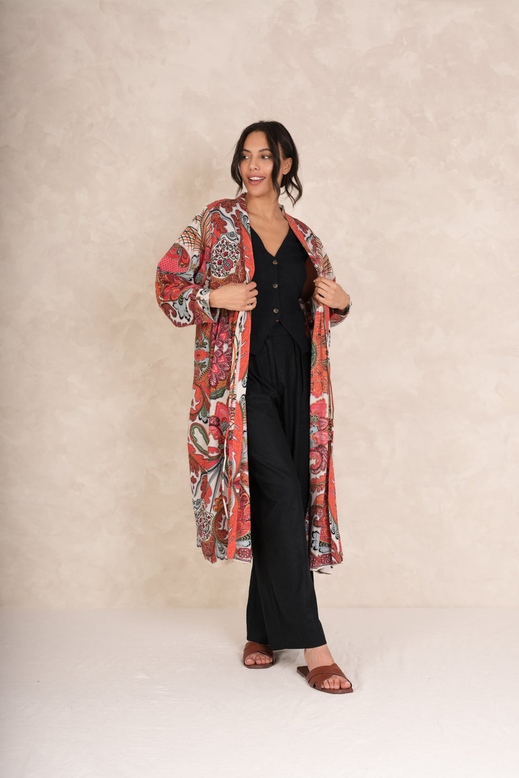 One Hundred Stars Fiesta Orange Duster Jacket-White finn