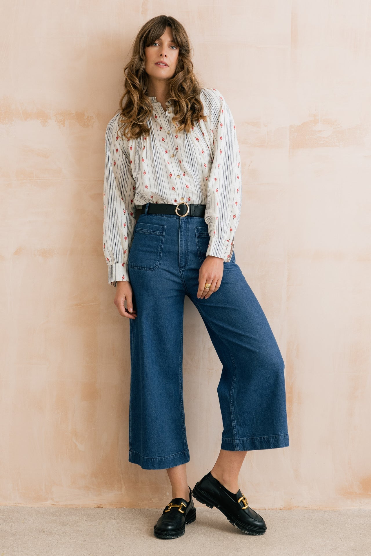 Lily and Me Flora Embroidered Stripe Blouse Ecru-Lily and Me-White finn