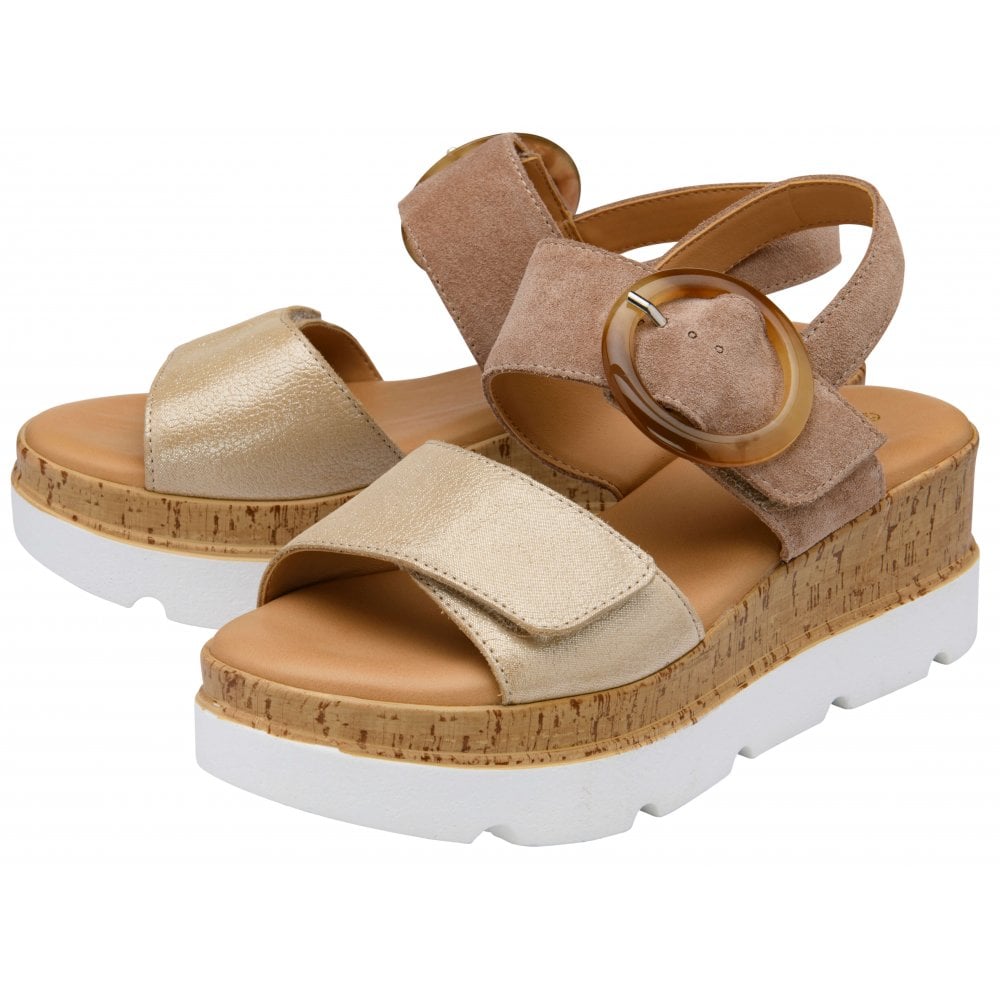 Lotus Women's Flatform Sandals Cammie Taupe/Gold