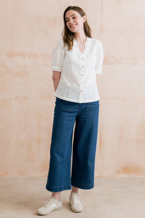 Lily and Me Wren Embroidered Cotton Frill Blouse White-Shirts & Tops-10-