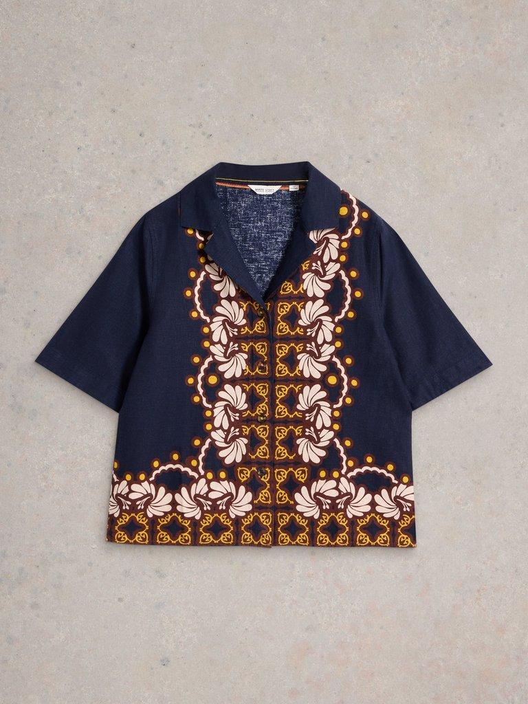 White Bella Linen Blend Resort Shirt-Shirts & Tops-White finn