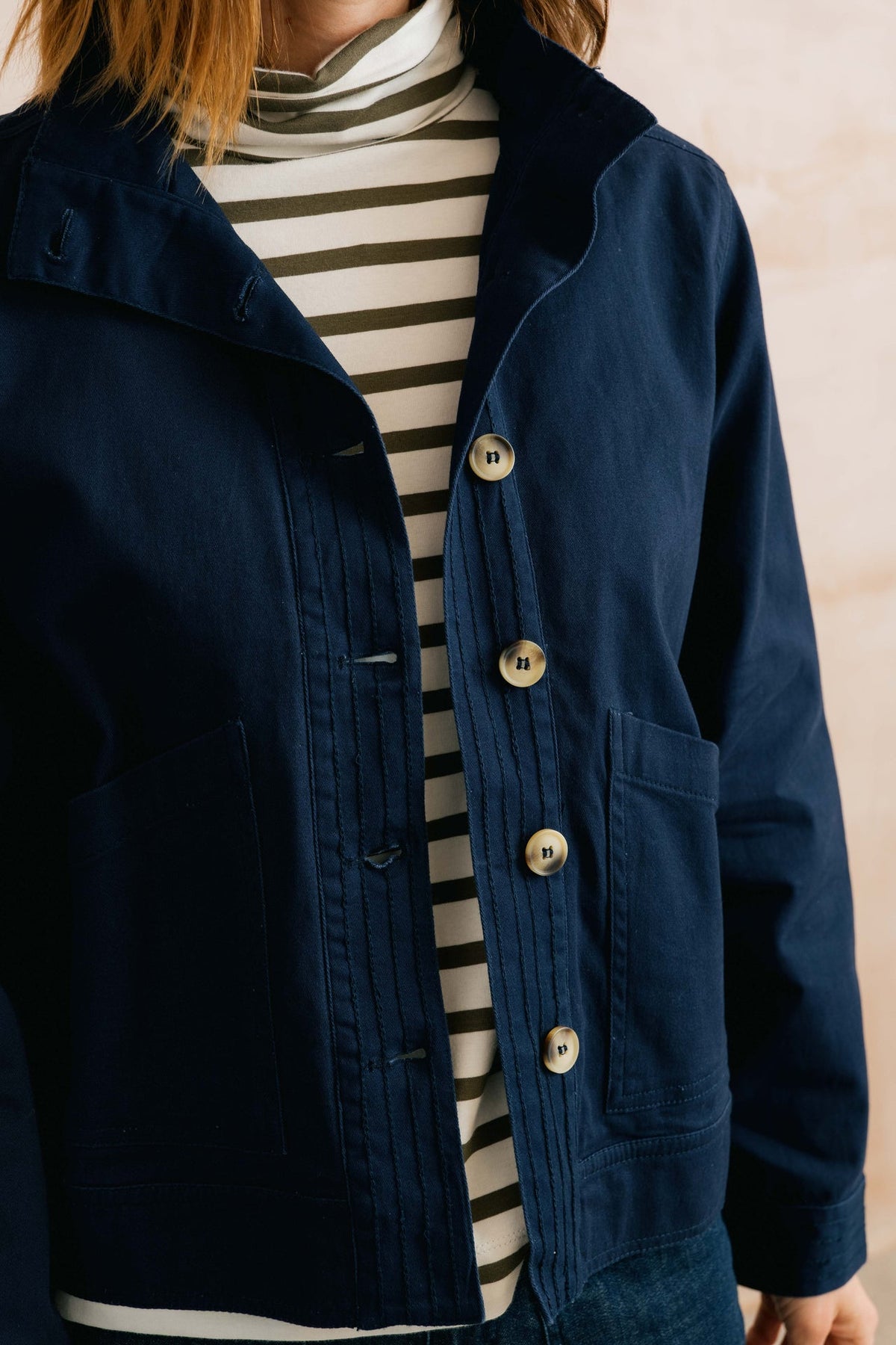Lily and Me Maya High Neck Stretch Twill Jacket Navy