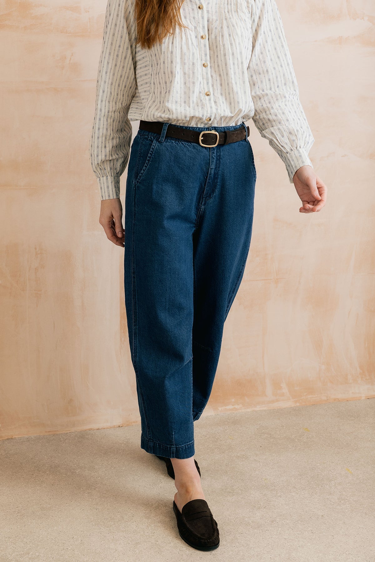 Lily and Me Georgia Barrel Leg Denim Jeans Blue